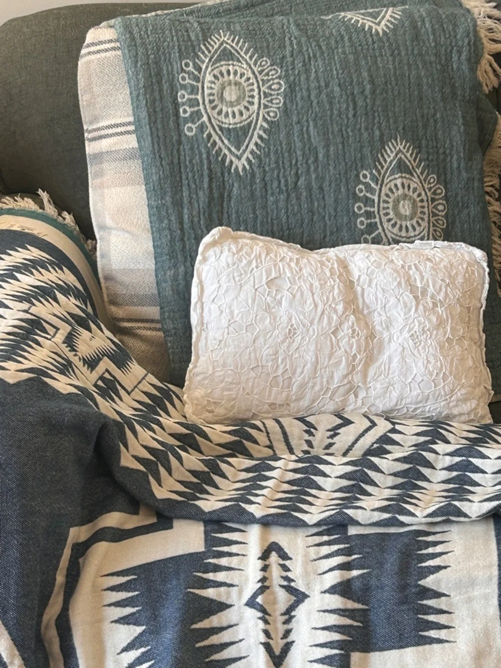 Woven Outdoor Indoor Blanket SxSW TH 2 Side Native Pattern Blue + Natural